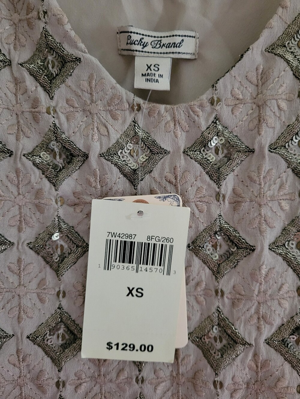 Lucky Brand Women's Embroidered Sequin Shell Top - XS